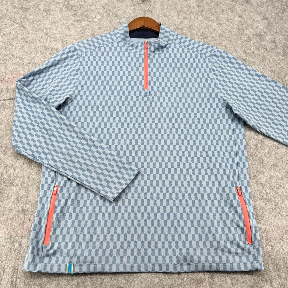 Chubbies Mens Pineapple Print Quarter Zip Pullover Blue Grey Coral Large